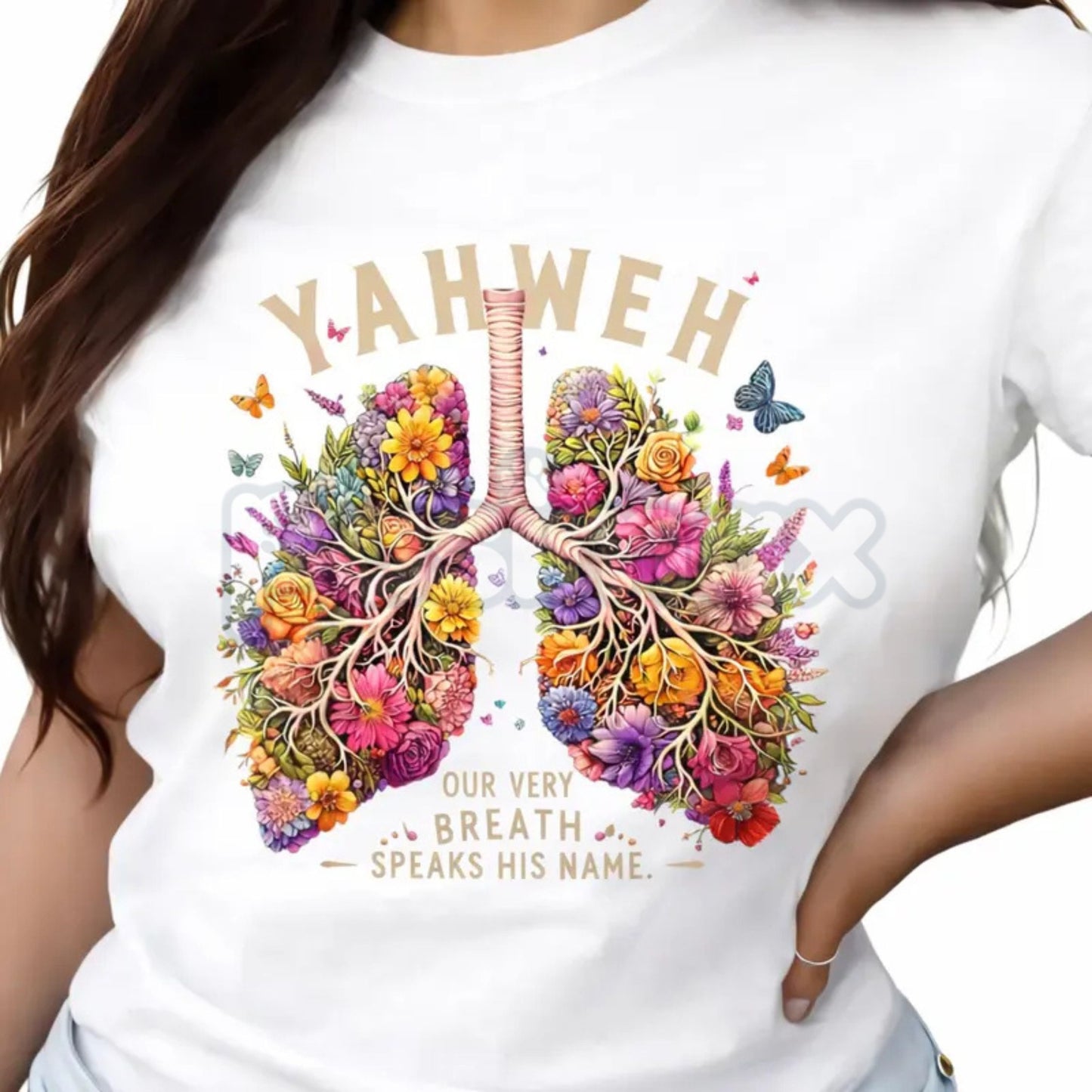 Yahweh Anatomical Floral Lungs Shirt - Modern Christian Minimalist Tee, Premium 100% Cotton Scripture Graphic Top, Inspirational Faith Gift for Her, Aesthetic Sacred Breath Religious Shirt, Soft Lived-In Heavyweight Worship Apparel