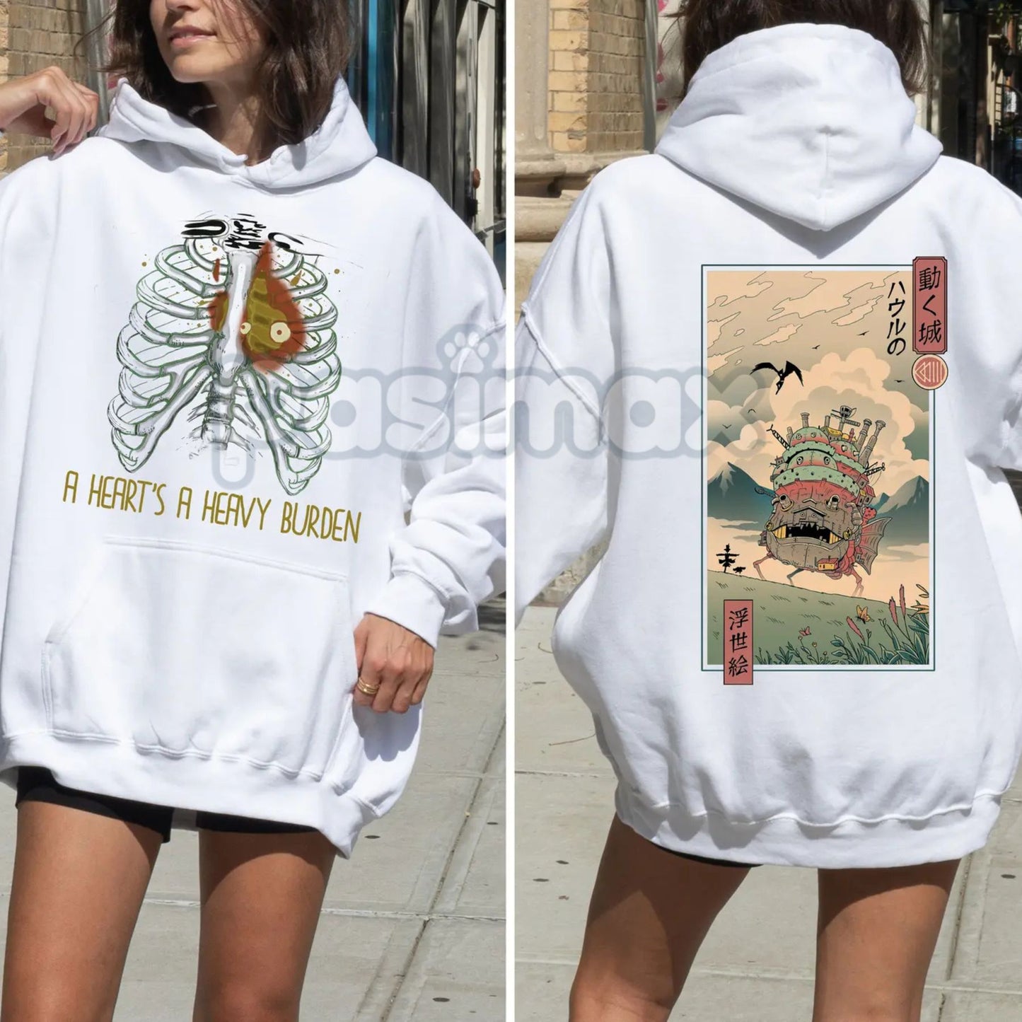 Anime "A Heart's A Heavy Burden" 2-Sided Hoodie – Studio Ghibli Inspired Quote Pullover, Fantasy & Film Fan Apparel, Unisex