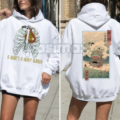 Anime "A Heart's A Heavy Burden" 2-Sided Hoodie – Studio Ghibli Inspired Quote Pullover, Fantasy & Film Fan Apparel, Unisex