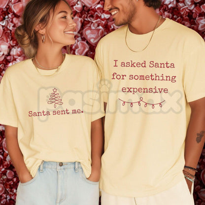 Comfort Colors® Matching Christmas Couples T-Shirts – Funny Husband & Wife Santa Quote Graphic Tee, Holiday Unisex Top & Gift