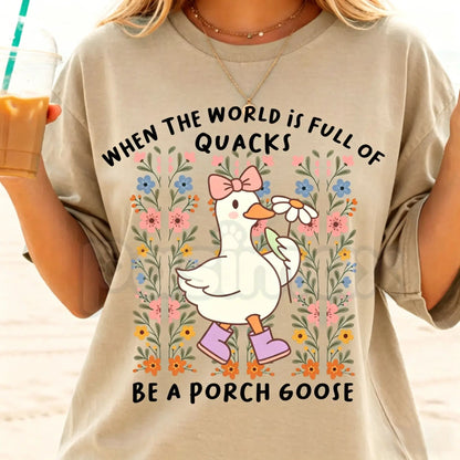 Funny "Be a Porch Goose" T-Shirt – Retro Concrete Lawn Ornament Pun Graphic Tee