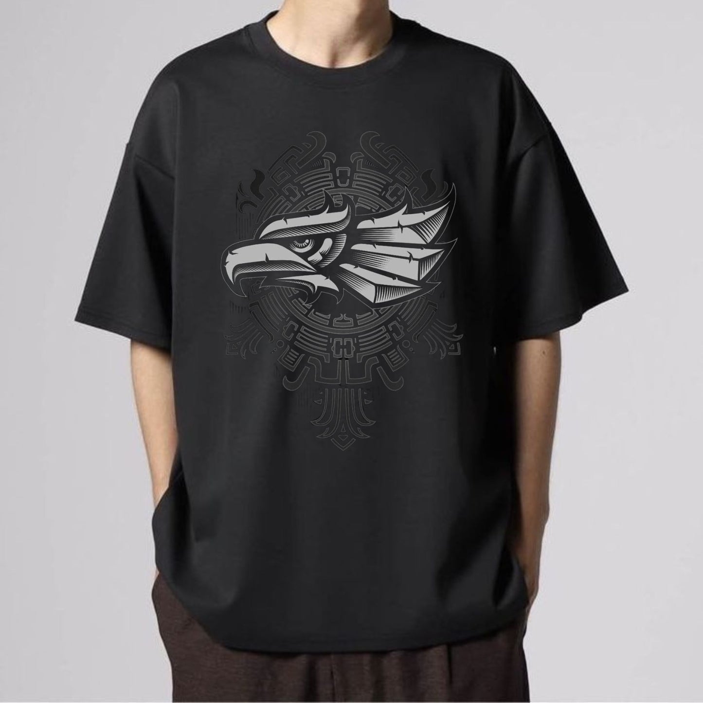Men's 3D Eagle & Tribal Print T-Shirt - Mexican Themed Performance Tee, Plus Size Casual & Party Top