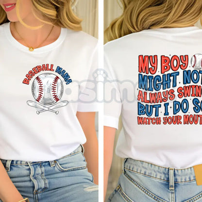 "My Boy Might Not Always Swing But I Do" Baseball Mama Shirt - Funny Baseball Mom Graphic Tee, Premium 100% Cotton Sports Mom Gift, Witty Game Day Slogan Top, Soft Lived-In Heavyweight Baseball Life Apparel, Loud & Proud Mother’s Day Gift