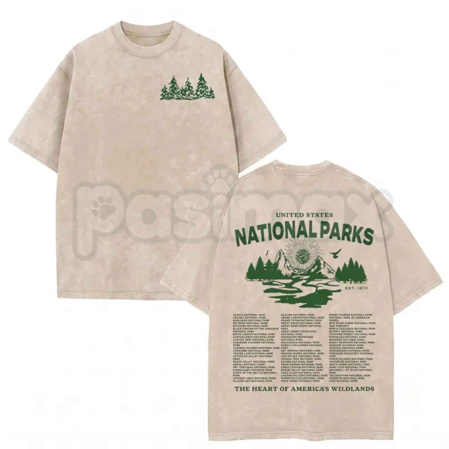 Vintage Wash National Parks Graphic Tee – Oversized Acid Wash T-Shirt, Retro Outdoor Nature Mountain Lightweight Cotton Unisex Top