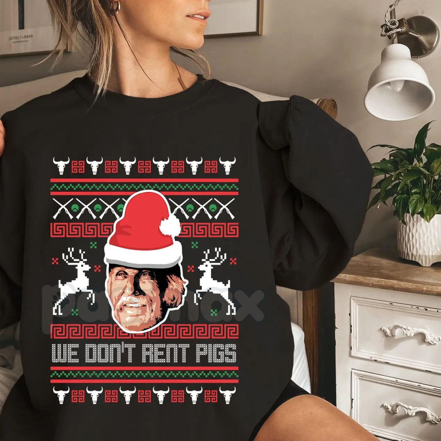 "We Don't Rent Pigs" Ugly Christmas Sweater | Funny Western Movie Christmas Sweatshirt | Tombstone Fan Holiday Jumper
