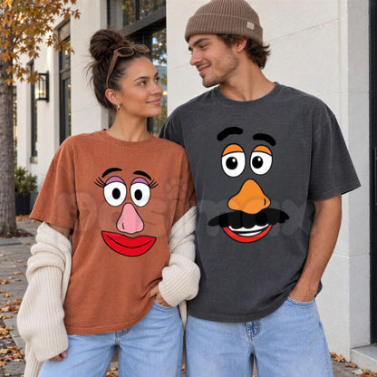 Comfort Colors® Mr & Mrs Potato Head Thanksgiving T-Shirt – Custom Halloween Couple Graphic Tee, Funny Fall Family Unisex Top & Gift