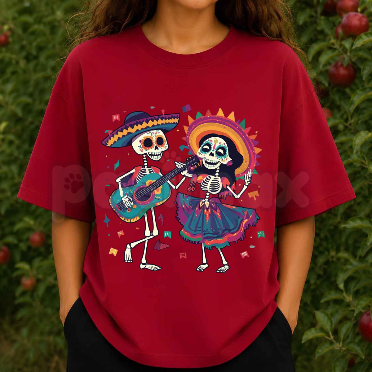 Vibrant Folk Art Skeleton Dance T-Shirt – Dia de los Muertos Unisex Graphic Tee