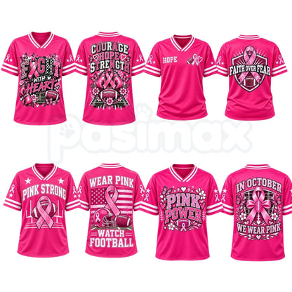 Pink Ribbon Breast Cancer Awareness V-Neck Football T-Shirt – Hope & Support Athletic Graphic Tee