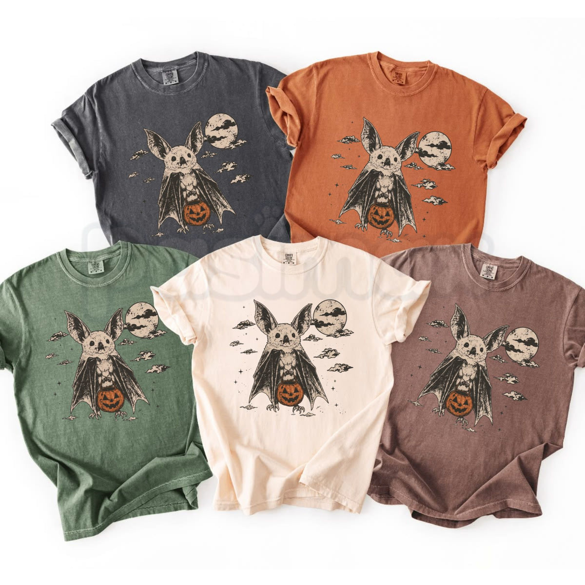 Comfort Colors® Moonlit Bat Pumpkin Halloween T-Shirt – 90's Retro Spooky Season Graphic Tee, Vintage Autumn Unisex Top & Gift