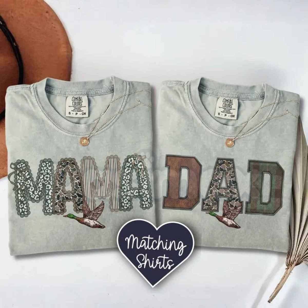 Comfort Colors® Mom And Dad Camo Shirts – New Parent Matching Graphic Tees, Retro Mama & Dada Pregnancy Announcement Gift Set