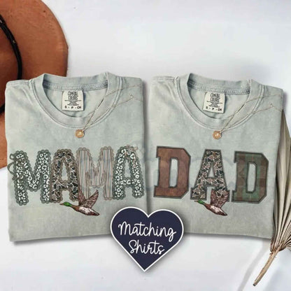 Comfort Colors® Mom And Dad Camo Shirts – New Parent Matching Graphic Tees, Retro Mama & Dada Pregnancy Announcement Gift Set