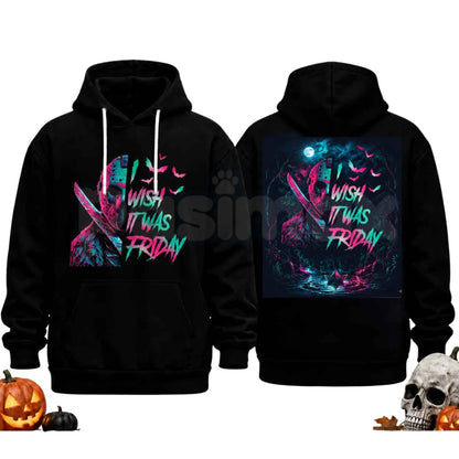 Unisex Horror Movie Villain Double Sided Graphic Hoodie – Retro Neon Scary Character Pullover, Vintage Spooky Halloween Gift Sweatshirt