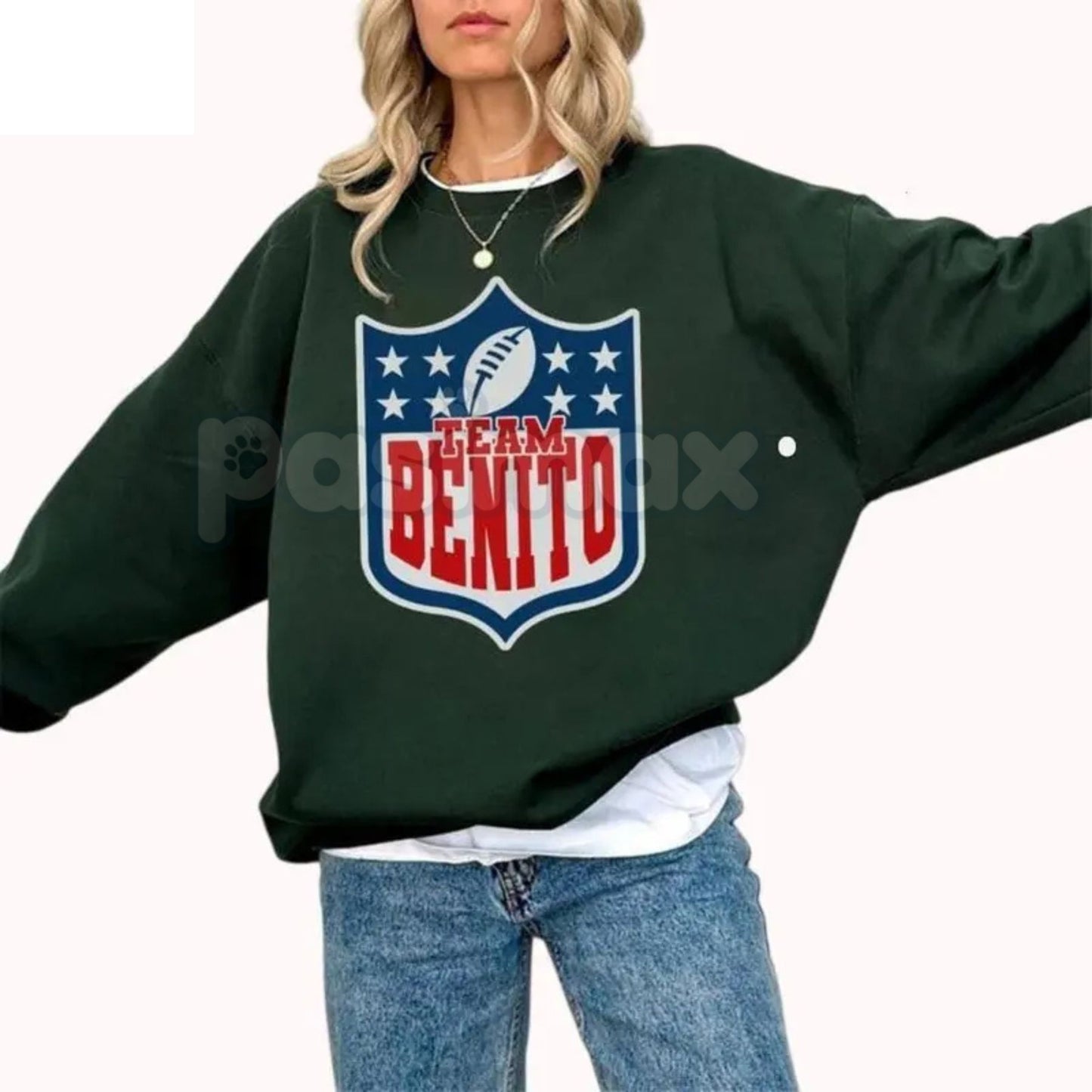 Team Benito Sweatshirt | Retro Football Shield Graphic Crewneck | Bad Bunny Fan Apparel | Aesthetic Reggaeton Jumper | Vintage Varsity Sports Pullover | Puerto Rico Music Fan Gift