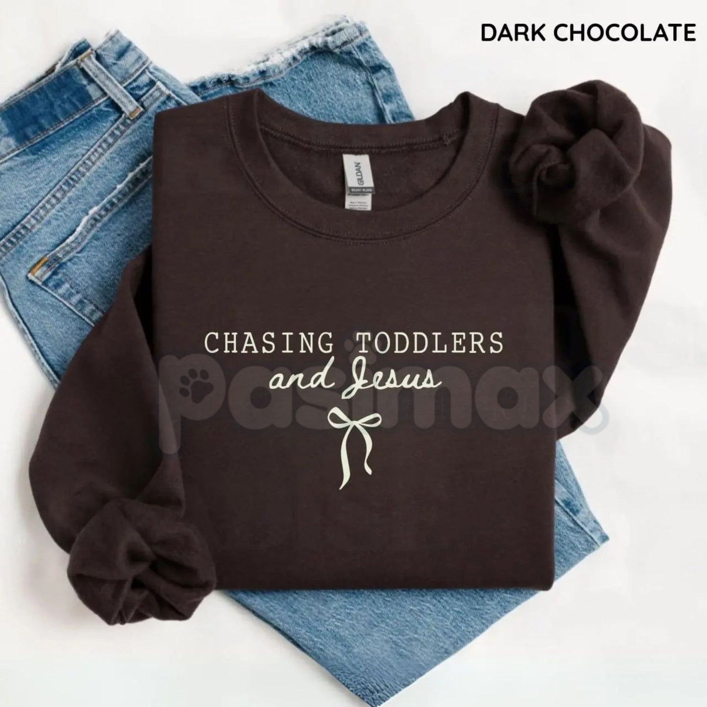 Chasing Jesus and Toddlers Sweatshirt | Coquette Christian Bow Crewneck | Aesthetic Faith Based Mom Jumper | Christian Motherhood Gift | Dainty Religious Bow Pullover