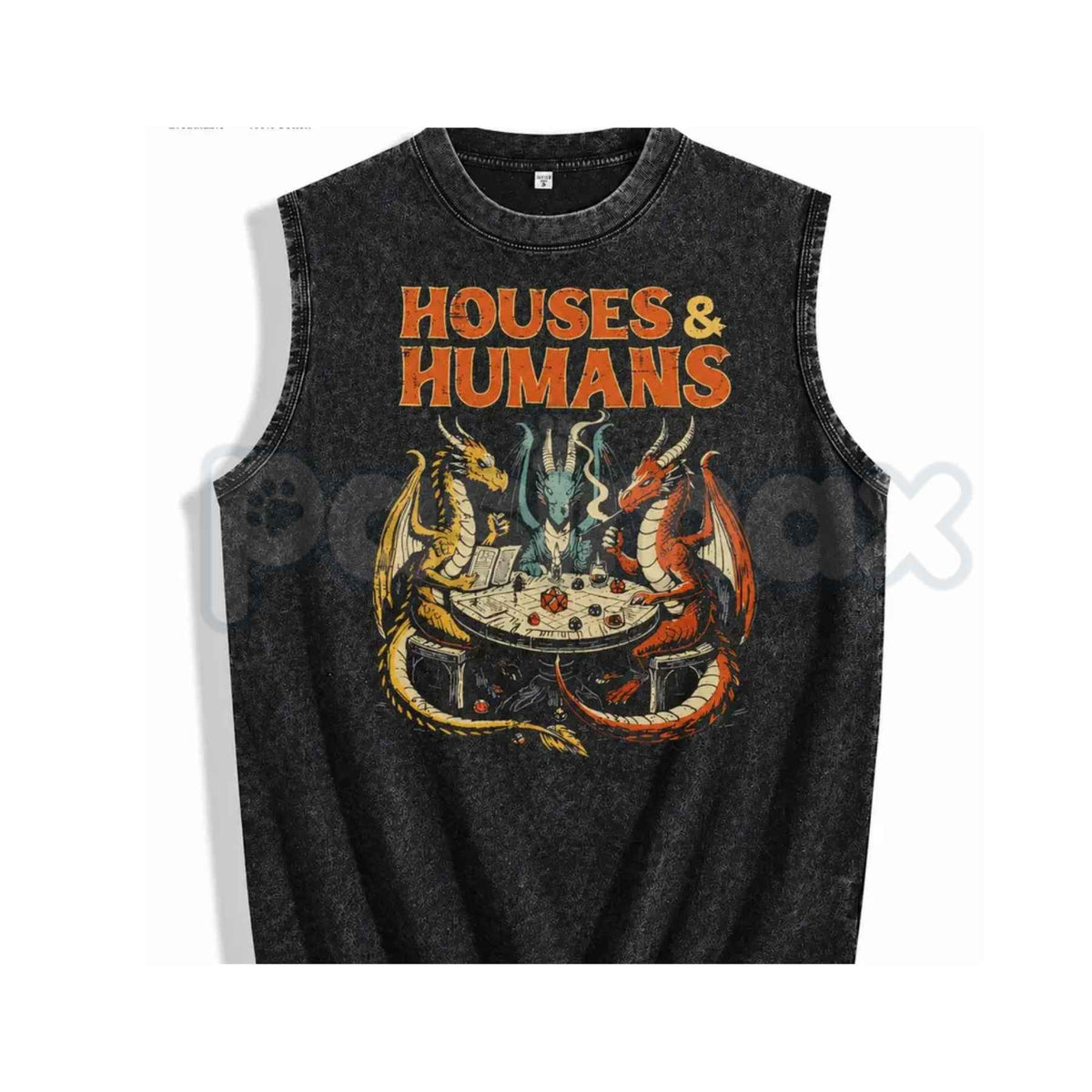 Vintage Acid Wash Fantasy Dragon Tabletop RPG Graphic Tank Top – D&D Dungeon Master Sleeveless Shirt, Retro Mythical Dragon Lightweight Cotton Unisex Top