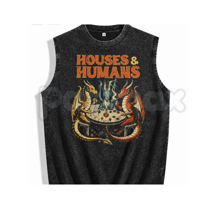 Vintage Acid Wash Fantasy Dragon Tabletop RPG Graphic Tank Top – D&D Dungeon Master Sleeveless Shirt, Retro Mythical Dragon Lightweight Cotton Unisex Top
