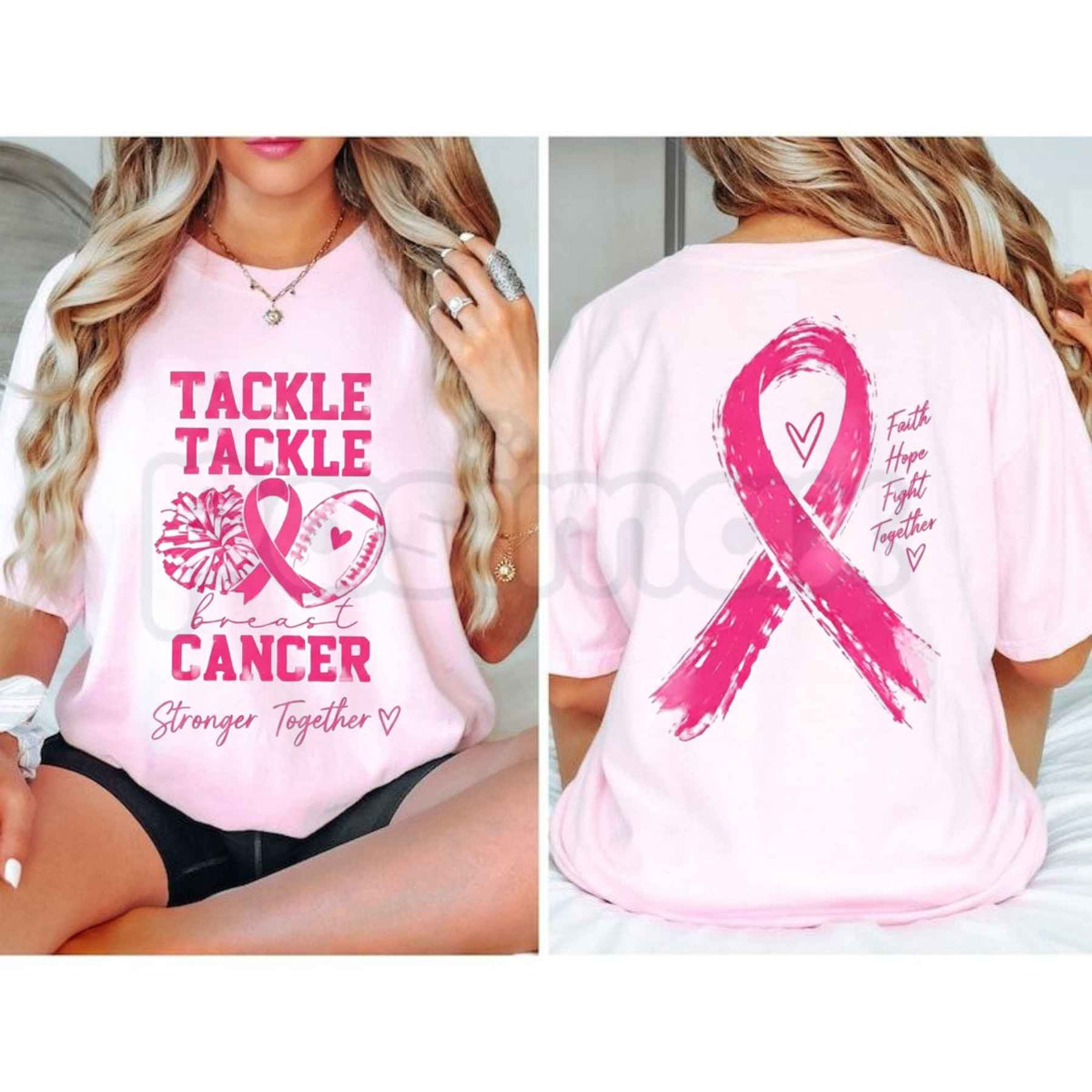 Women's Tackle Breast Cancer Graphic Top – Pink Ribbon Football Awareness Tee