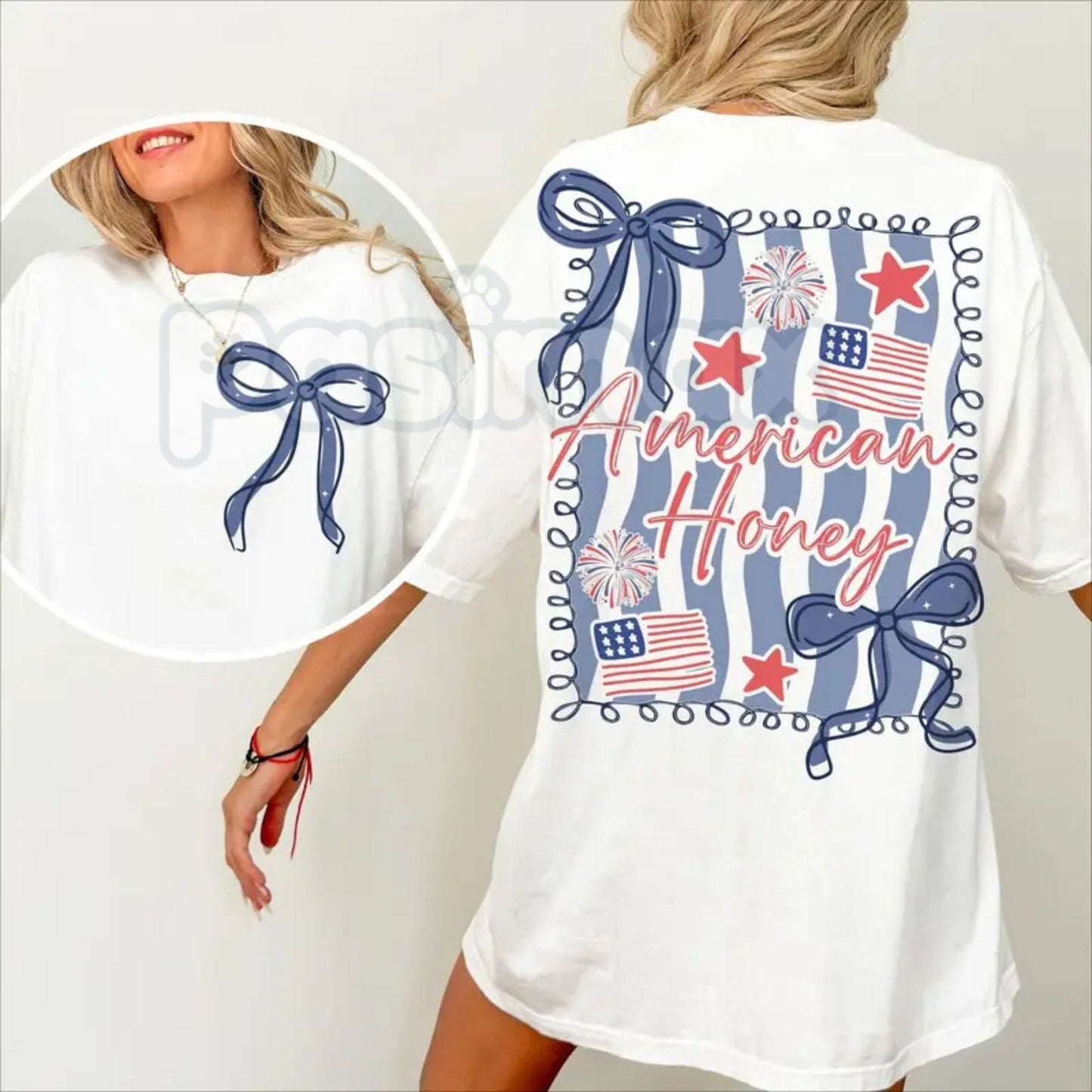 "American Honey" Coquette 4th Of July T-Shirt – Girly Vintage USA Graphic Tee, Premium 100% Cotton Independence Day Top, Soft Lived-In Heavyweight Retro Merica Shirt, Made in USA