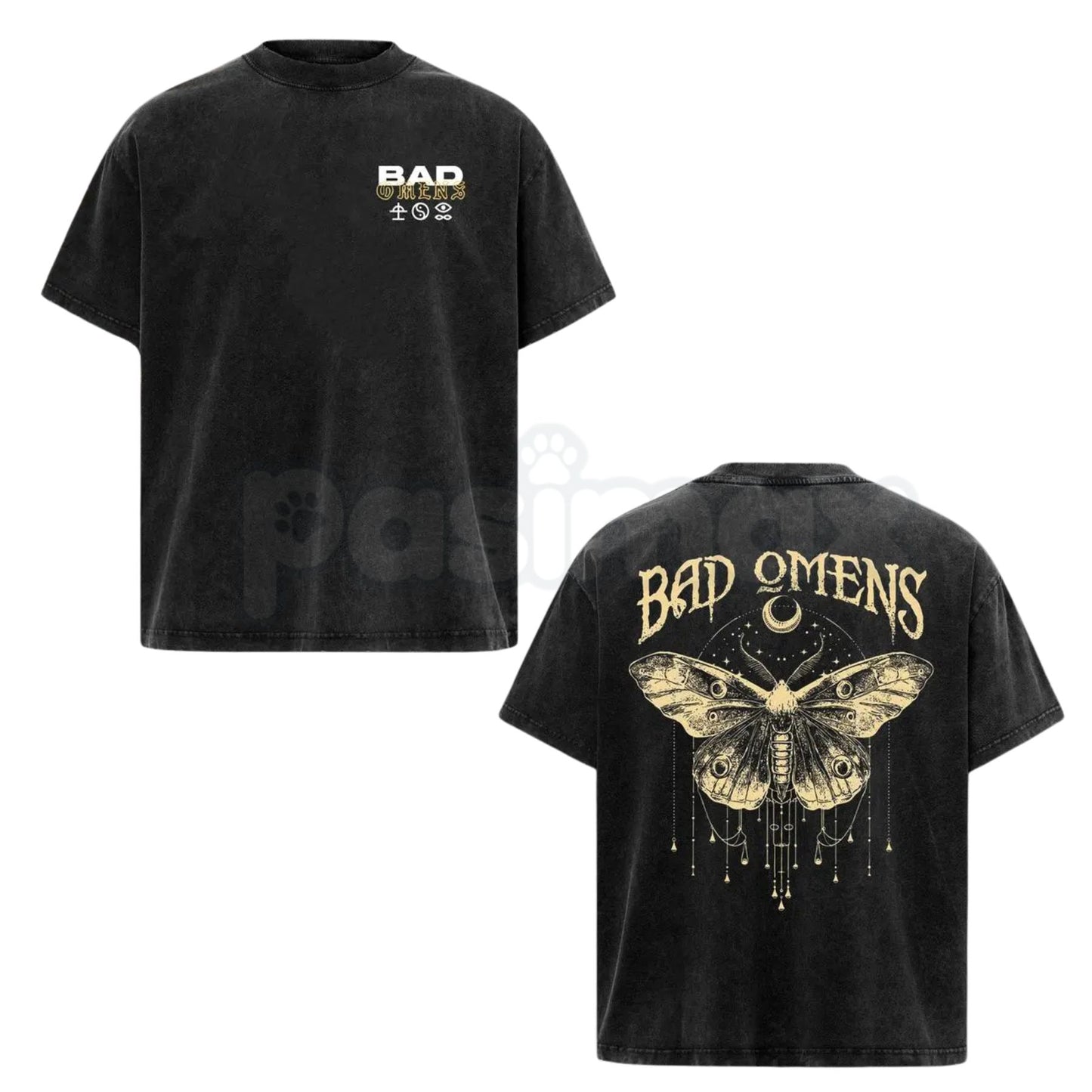Bad Omens Moth Vintage Washed T-Shirt – Double-Sided Graphic Metalcore Tee, Lightweight Retro Cotton Band Merch