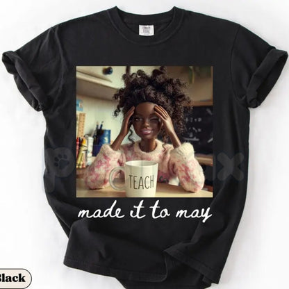 Comfort Colors® Teacher Doll Face Meme T-Shirt – Funny "Made It To May" Last Day of School Tee, Sarcastic End of Year Educator Shirt, Aesthetic Summer Break Top