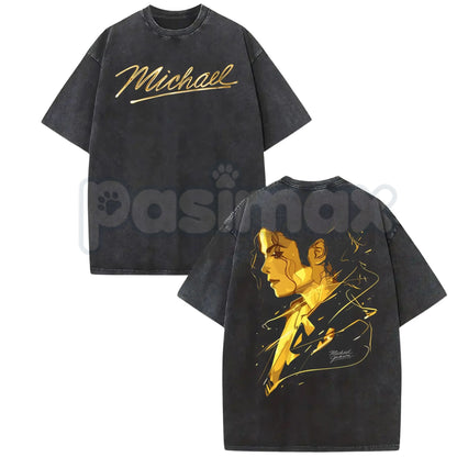 Michael Jackson King of Pop Double-Sided T-Shirt – Vintage Washed MJ Graphic Tee, Lightweight Retro Cotton Music Legend Streetwear