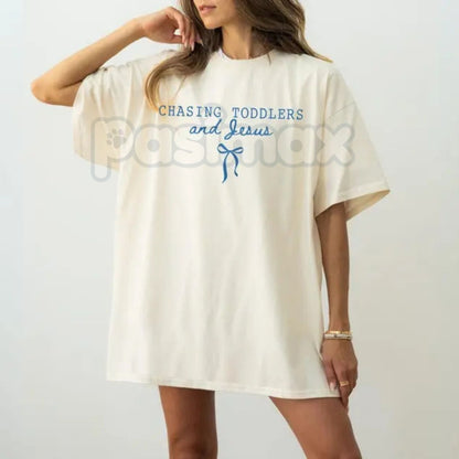Comfort Colors® Groovy 'Chasing Jesus & Toddlers' Shirt – Retro Christian Mom Tee, Vintage Wildflower Faith Shirt, Boho Motherhood Gift