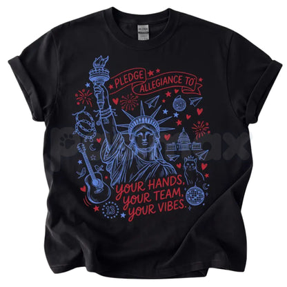 Comfort Colors® "Pledge Allegiance To Your Hands Your Team Your Vibes" T-Shirt – Retro Sports Fan Graphic Tee, Vintage Aesthetic Hardwood Football Hoops Statement Top