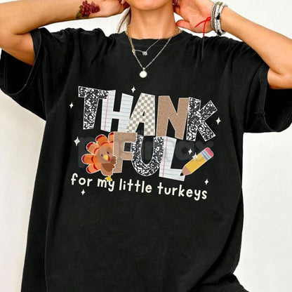 Thankful Teacher T-Shirt - Fall Turkey Teacher Tee, Thanksgiving Educator Appreciation Gift, Unisex Holiday School Apparel