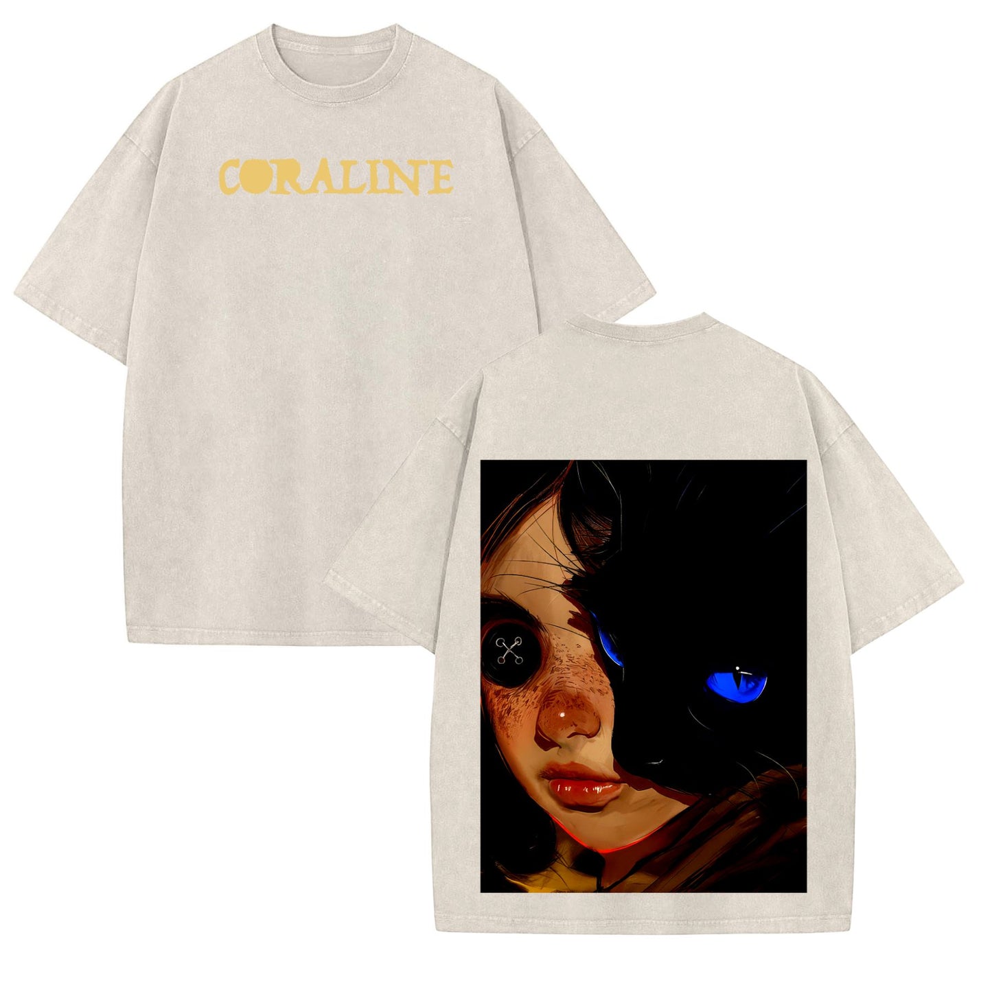 Coraline Retro Vintage T-Shirt – Washed Heavyweight Cotton, Unisex Movie Merch Tee