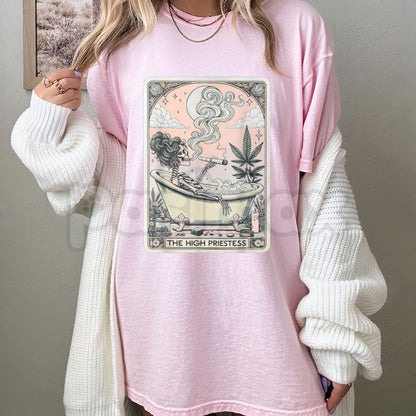"The High Priestess" Mystic Skeleton Tarot T-Shirt – Funny Occult Graphic Tee, Premium 100% Cotton Skeleton Costume Top, Soft Lived-In Heavyweight Tarot Card Legend Shirt, Made in USA