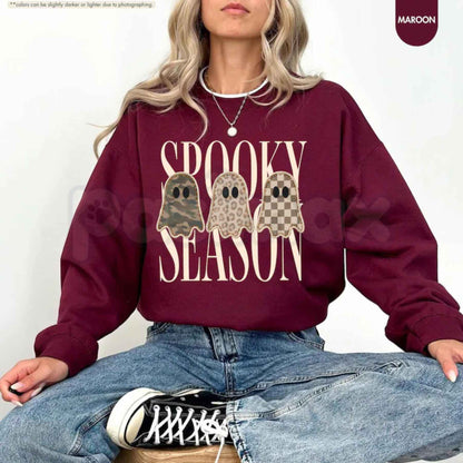 Spooky Season Sweatshirt | Leopard & Camo Ghost Autumn Graphic Top