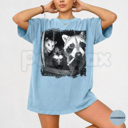 Comfort Colors® Trash Panda Night Crew T-Shirt – Funny Raccoon Opossum Skunk Graphic Tee, Nocturnal Scavenger Unisex Top & Gift