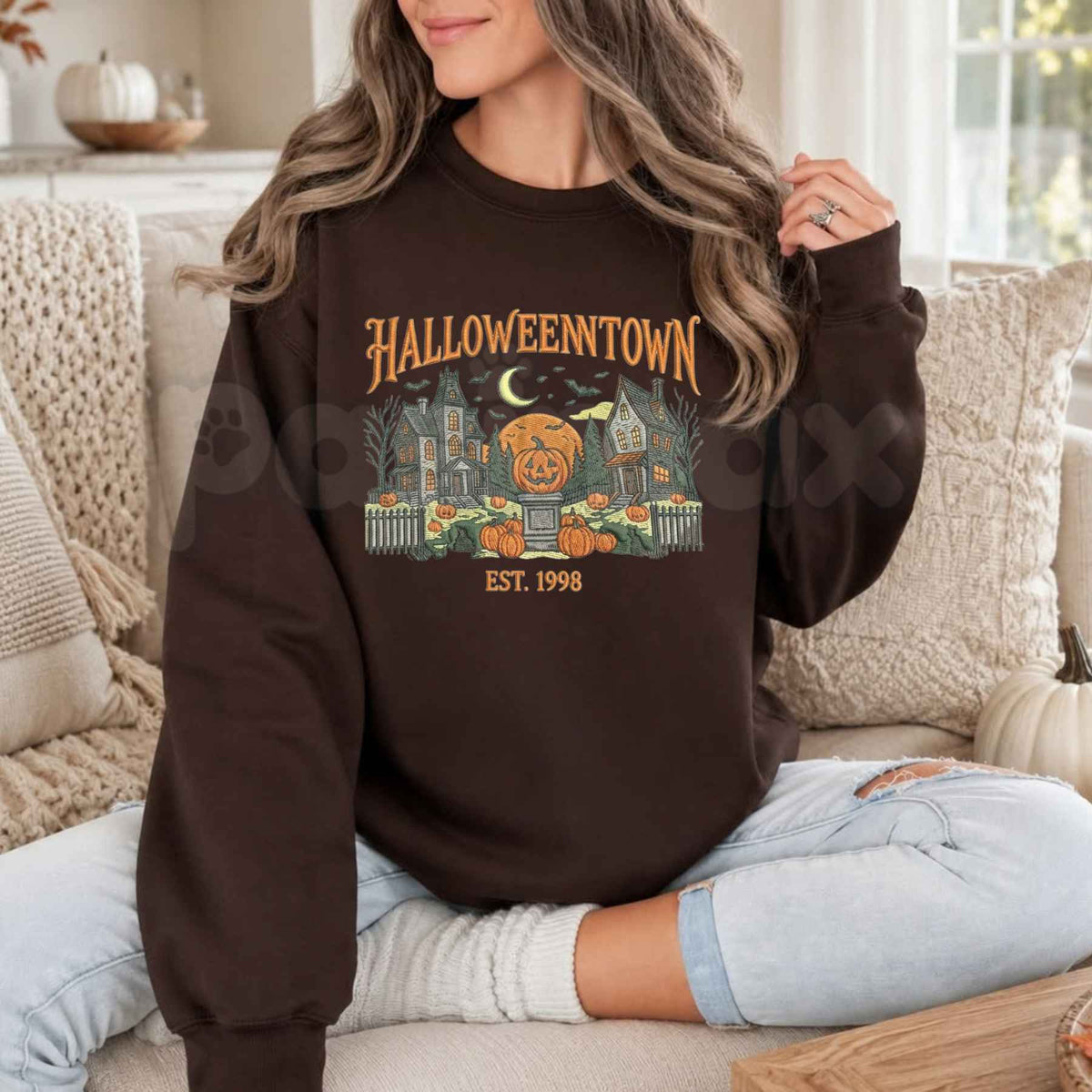Vintage Halloweentown Est. 1998 Embroidered Sweatshirt – Retro Spooky Crewneck
