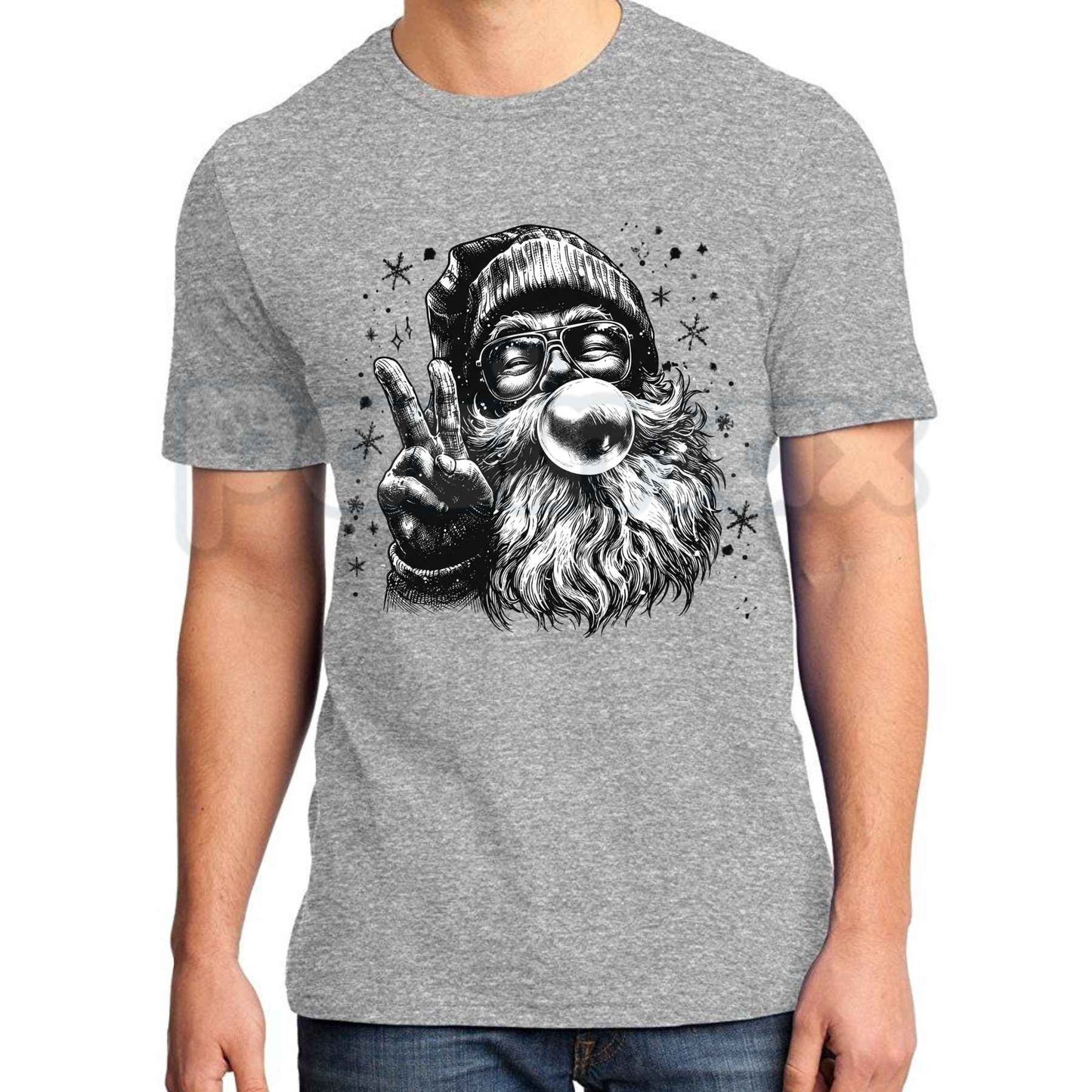 Vintage Bubble Gum Santa Black Graphic T-Shirt – Retro Christmas Holiday Unisex Cotton Tee