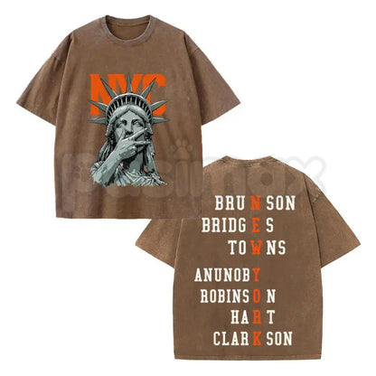 New York 2-Side Graphic T-Shirt – Retro NYC Double Printed Tee, Vintage Washed Manhattan Lightweight Cotton Streetwear Top