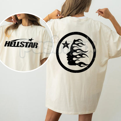 Star Graphic Double-Sided T-Shirt – Y2K Celestial Aesthetic Graphic Tee, Remastered Heavy Cotton Dual-Print Top, Soft Lived-In Streetwear Crew Neck, Made in USA
