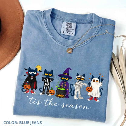 Comfort Colors® Pete the Cat Halloween Teacher T-Shirt – "Tis the Season" Graphic Tee, Funny School Classroom Unisex Top & Gift