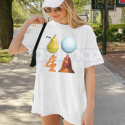 Pear-Shaped Planet Rooster T-Shirt – Quirky Celestial Animal Graphic Unisex Tee