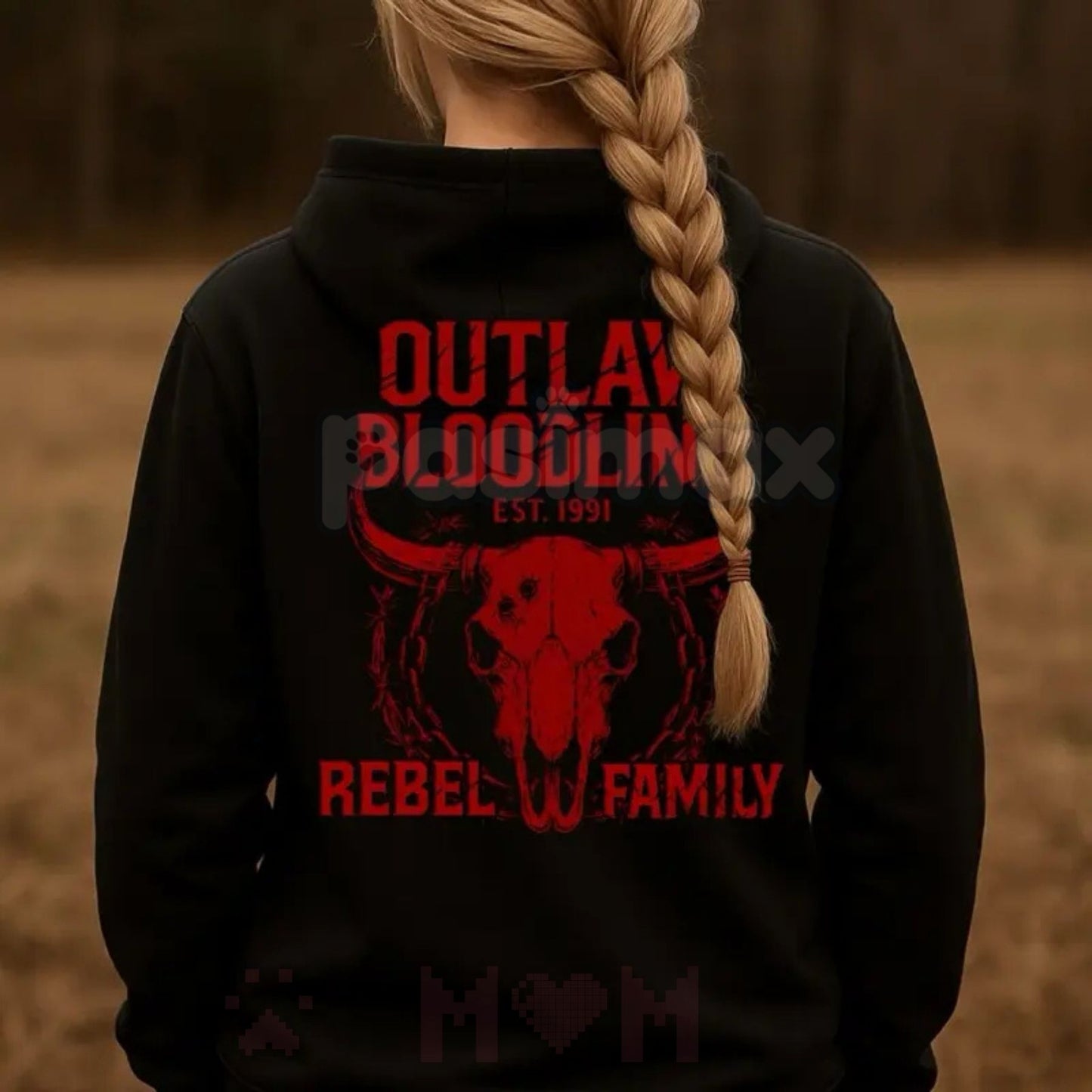 Rebel Family Outlaw Bloodline Hoodie – Red Skull Country Apparel Pullover, Southern & Edgy Streetwear, Unisex