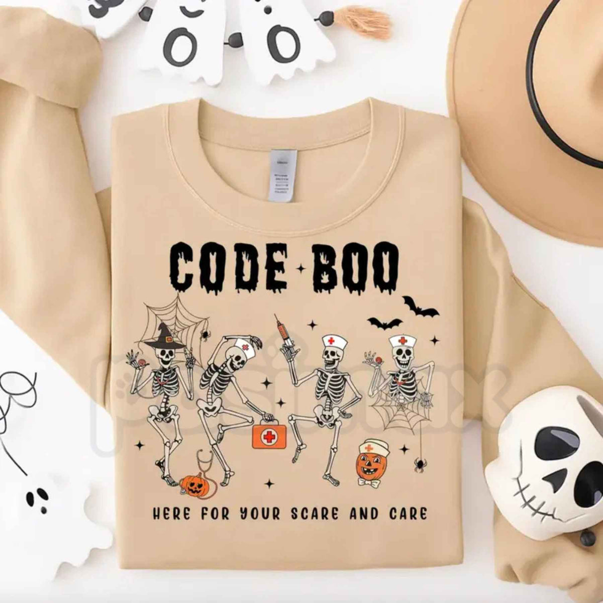 Halloween Nurse Sweatshirt | Spooky Season Code Boo Skeleton Crewneck