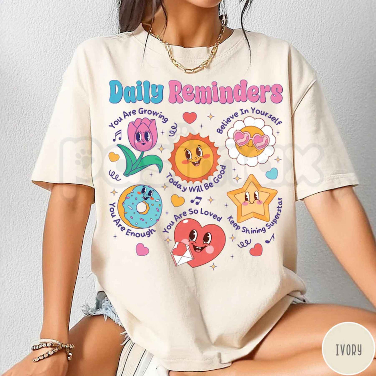 Comfort Colors® Daily Reminders T-Shirt – Motivational Kindness Graphic Tee, Retro Mental Health Floral Positivity Unisex Top & Gift