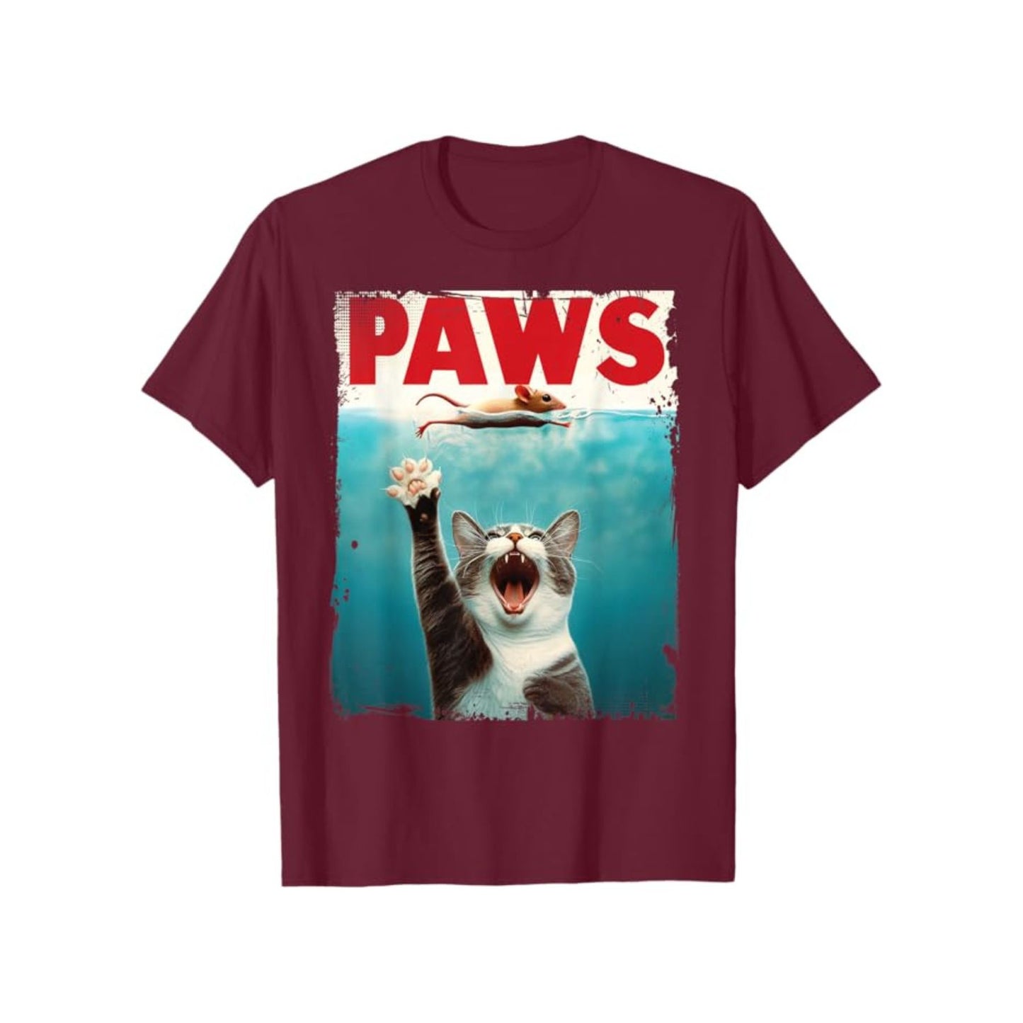 "PAWS" Parody T-Shirt - Humorous Cat Chasing Mouse Tee, Funny Summer T-shirt