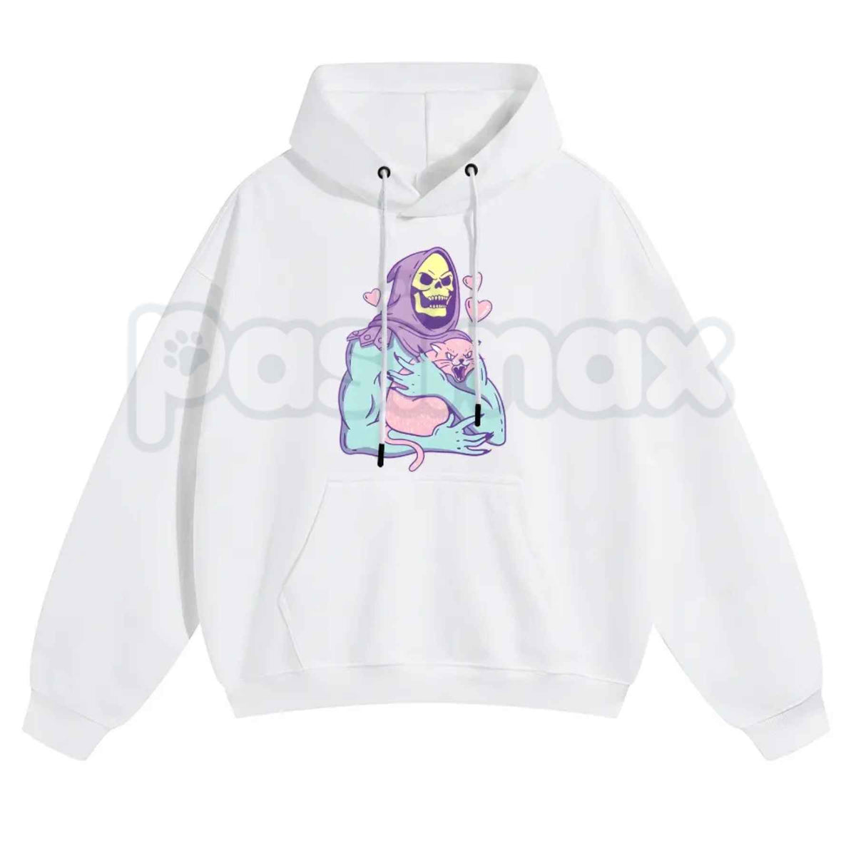 Funny Skull Cat Hoodie – Unisex Summer Night Streetwear, Vintage 80s 90s Gothic Graphic Pullover, Edgy Alt Fashion Sweatshirt