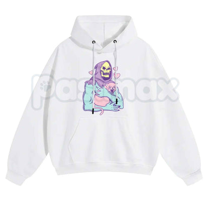 Funny Skull Cat Hoodie – Unisex Summer Night Streetwear, Vintage 80s 90s Gothic Graphic Pullover, Edgy Alt Fashion Sweatshirt