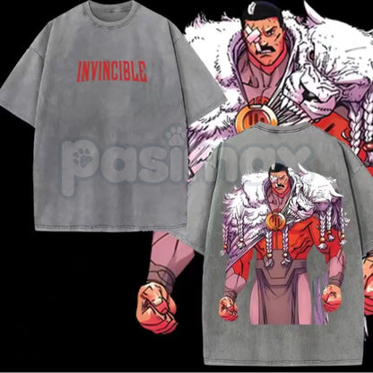 Thragg The Conqueror Viltrumite War T-Shirt – Invincible Comic Double-Sided Print, Oversize Acid Washed Lightweight Cotton Tee