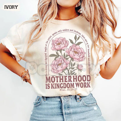 Comfort Colors® "Motherhood Is Kingdom Work" T-Shirt – Retro Christian Mama Tee, Aesthetic Faith-Based Mother’s Day Gift, Vintage Spiritual Mom Life Shirt