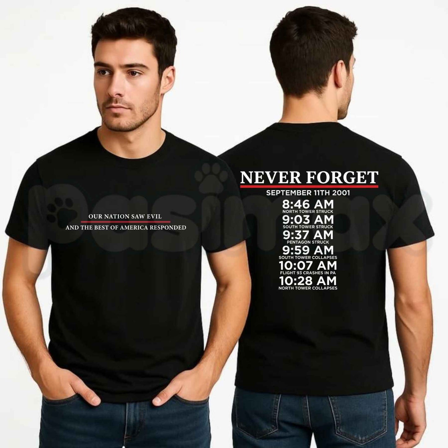 Never Forget September 11 Memorial Timeline T-Shirt – Patriotic Patriotic 9/11 Honor Unisex Cotton Tee