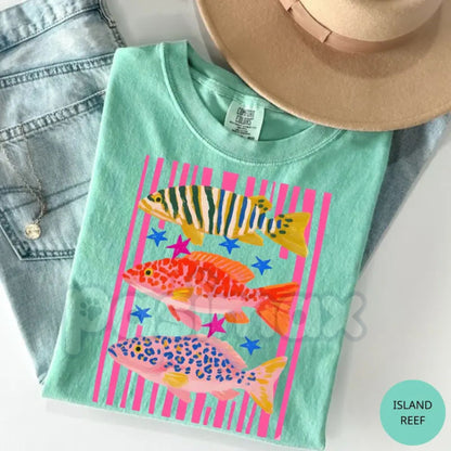Comfort Colors® Preppy Fish T-Shirt – Colorful Maximalist Female Fishing Shirt, Aesthetic Sublimation Style Graphic Tee, Trendy Angler Gift for Her