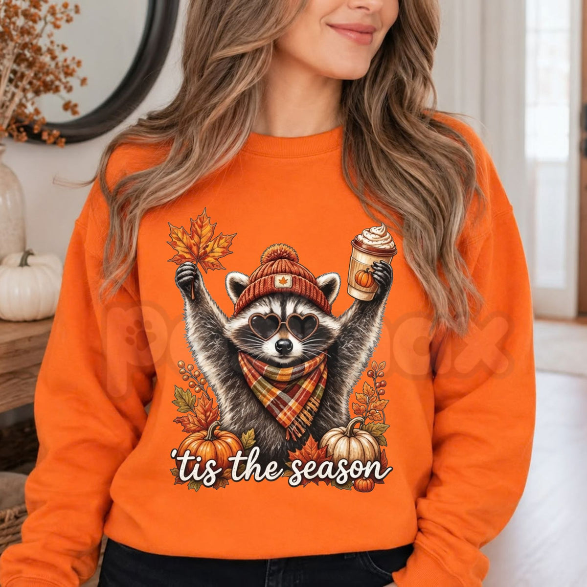 Retro Autumn Raccoon Sweatshirt | Funny Raccoon Pumpkin Graphic Crewneck