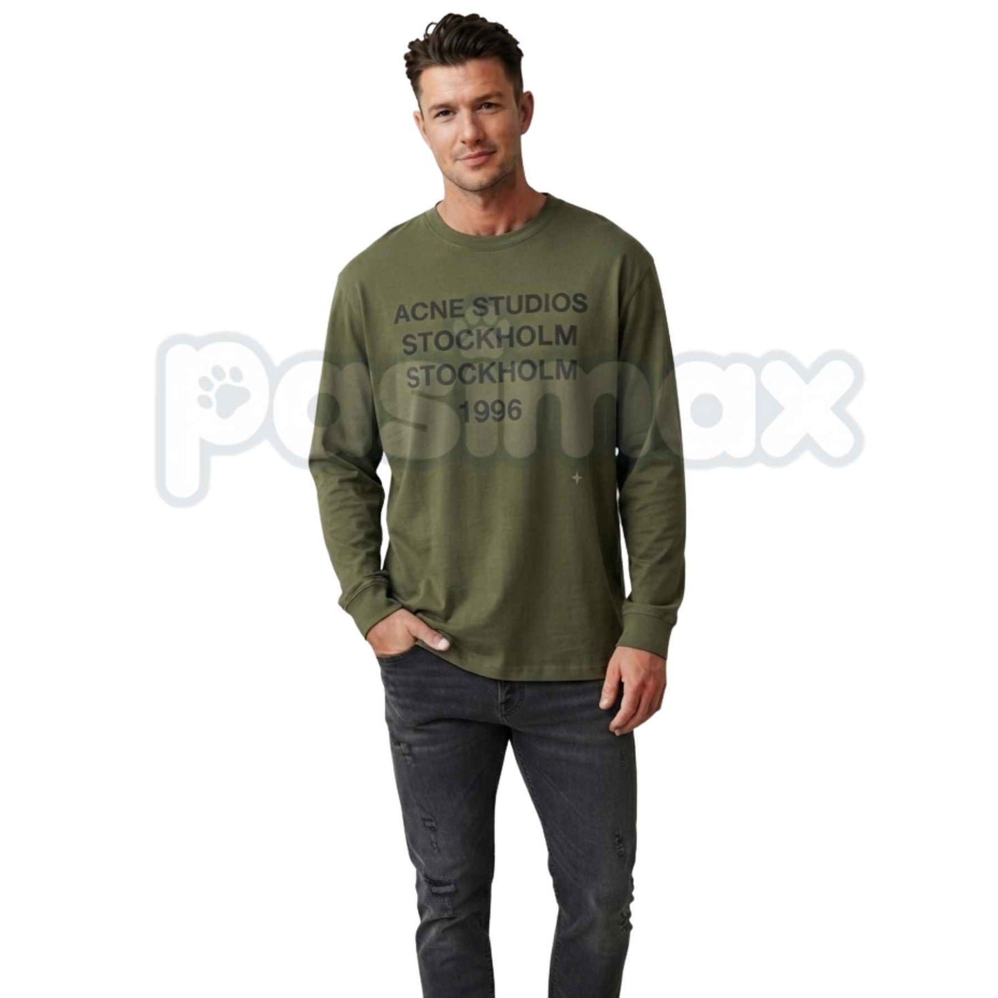 Vintage Stockholm 1996 Printed Dusty Pink Long Sleeve Tee – Retro European Graphic Shirt for Men & Women